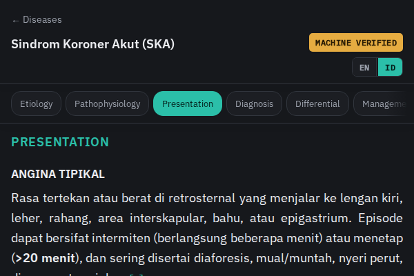 A real KoasKit entry (Acute Coronary Syndrome) showing its section tabs and presentation content